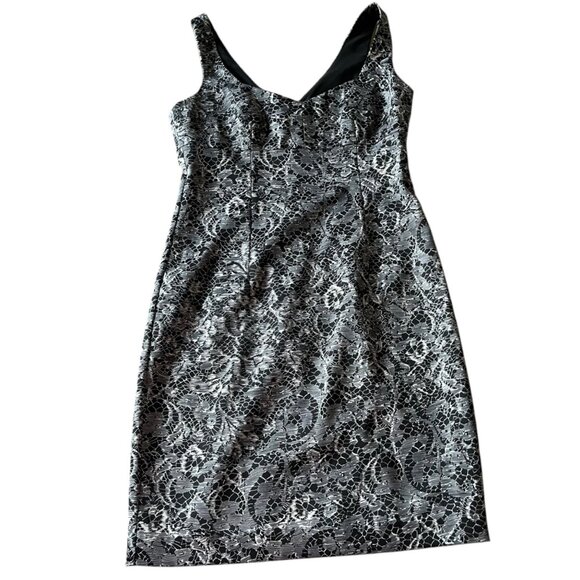 Trina Turk Quain Lace-Print Sleeveless Sheath Dress Women's 6 Black‎ White Party - Picture 3 of 12
